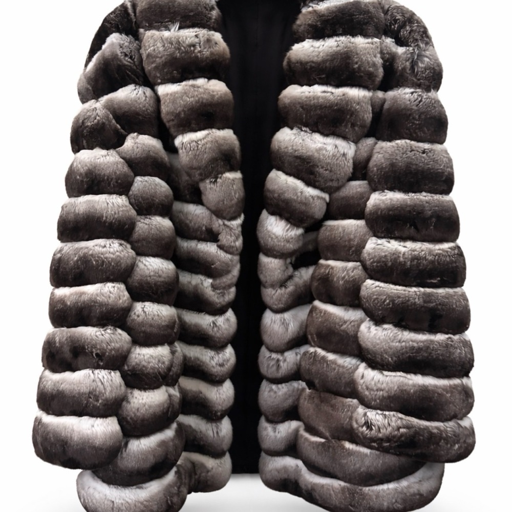 Men's Gray Faux Fur Horizontal-Rib Puffer Jacket